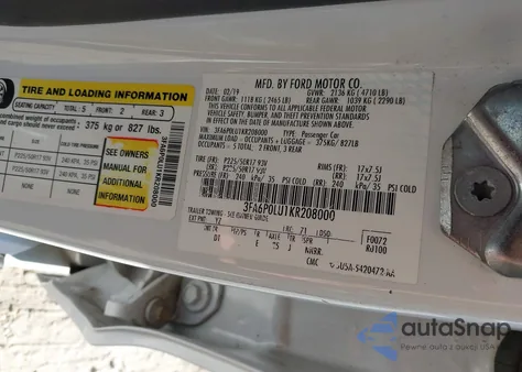 2019 Ford Fusion Hybrid Se из США, поврежденный, VIN 3FA6P0LU1KR208000